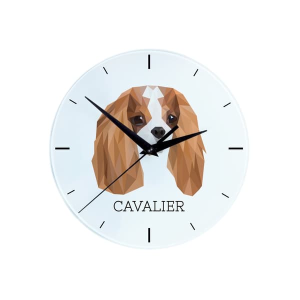 Cavalier King Charles Spaniel - en geometrisk väggklocka med ett foto och en inskription från märket Art-Dog