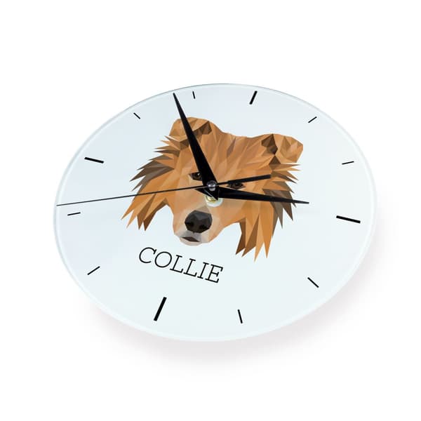 Langhåret Scottish Shepherd, Collie rough - geometrisk vægur med et foto og en inskription fra Art-Dog-mærket