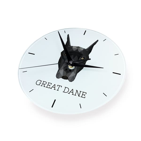 Great Dane - et geometrisk vægur med et foto og inskriptionen af Art-Dog-mærket
