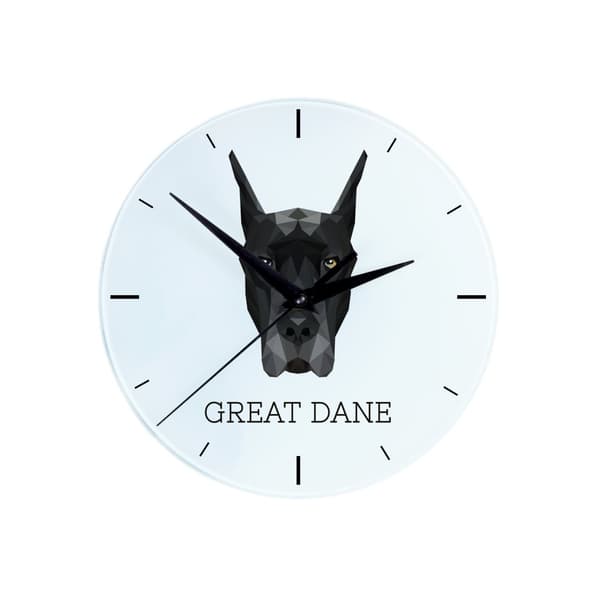 Great Dane - et geometrisk vægur med et foto og inskriptionen af Art-Dog-mærket