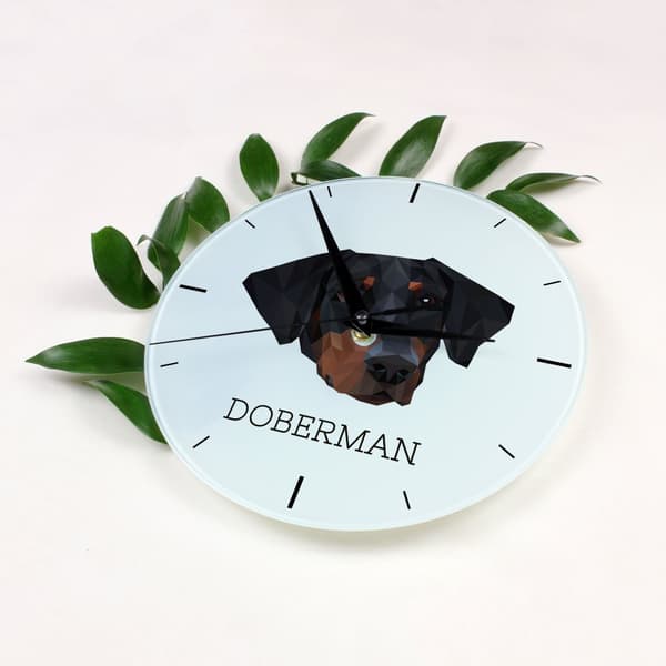 Doberman, Dobermann - et geometrisk vægur med et foto og en inskription af Art-Dog-mærket