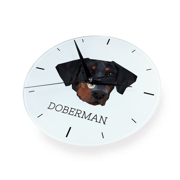 Doberman, Dobermann - et geometrisk vægur med et foto og en inskription af Art-Dog-mærket