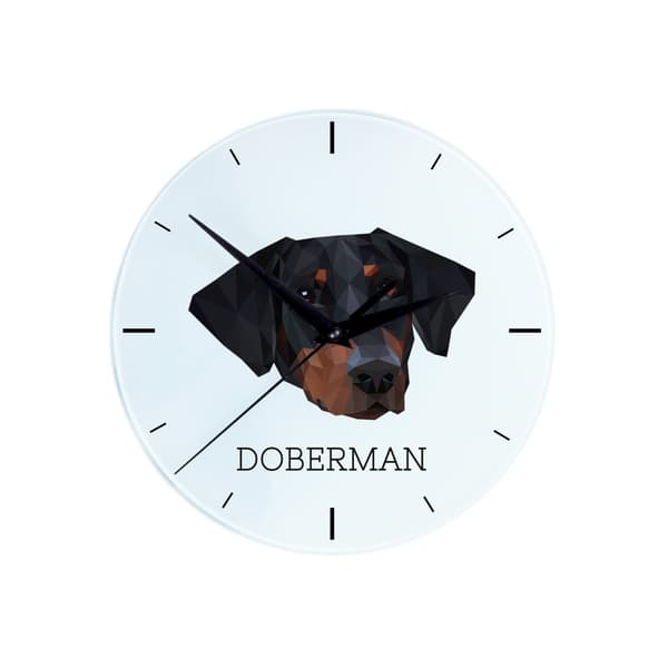 Doberman, Dobermann - et geometrisk vægur med et foto og en inskription af Art-Dog-mærket