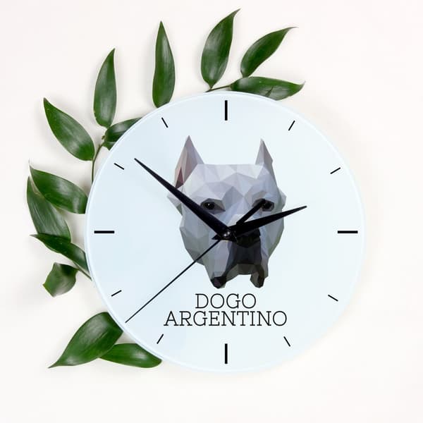 Argentinean Dog, Dogo Argentino - geometrisk vægur med et foto og en inskription fra Art-Dog-mærket