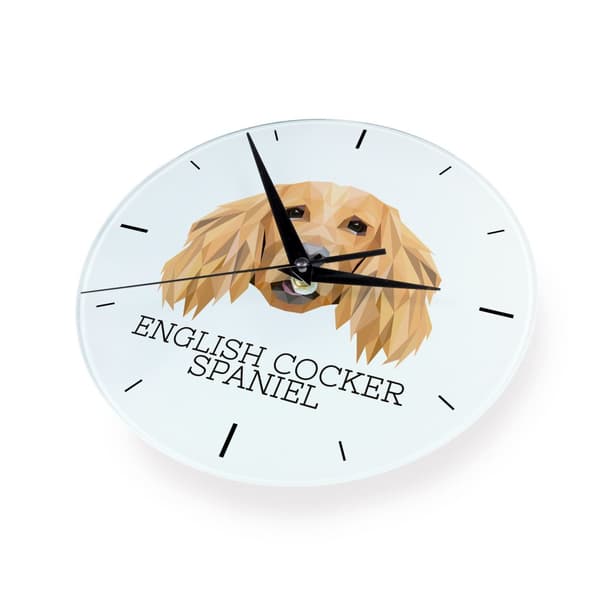 Engelsk Cocker Spaniel - geometrisk väggklocka med foto och inskription av märket Art-Dog