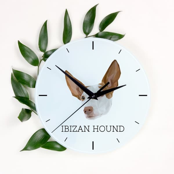 Podenco från Ibiza, Podenco Ibicenco - geometrisk väggklocka med ett foto och en inskription från märket Art-Dog