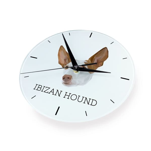 Podenco från Ibiza, Podenco Ibicenco - geometrisk väggklocka med ett foto och en inskription från märket Art-Dog