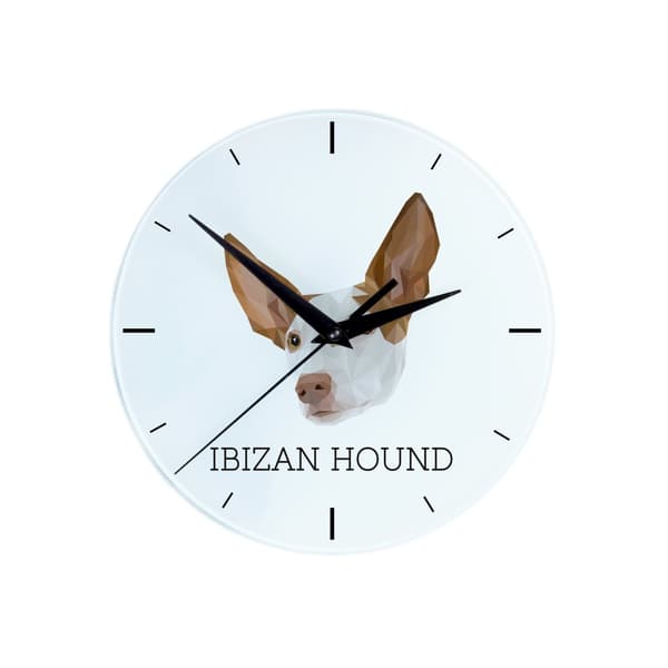 Podenco från Ibiza, Podenco Ibicenco - geometrisk väggklocka med ett foto och en inskription från märket Art-Dog