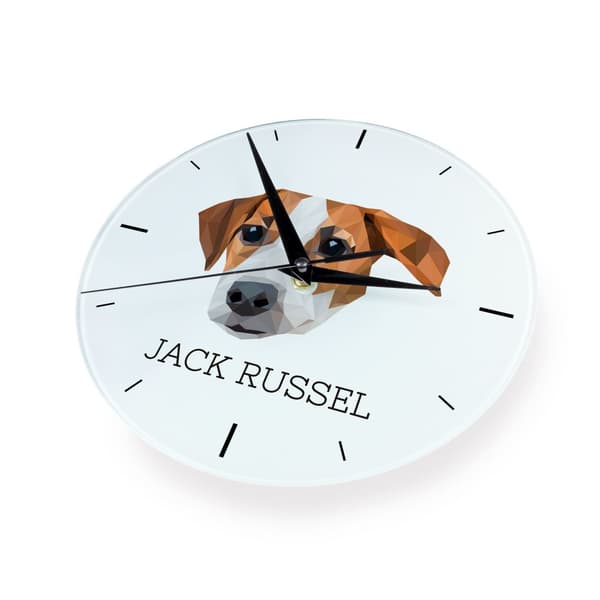 Jack Russell Terrier - geometrisk vægur med et foto og en inskription fra Art-Dog-mærket