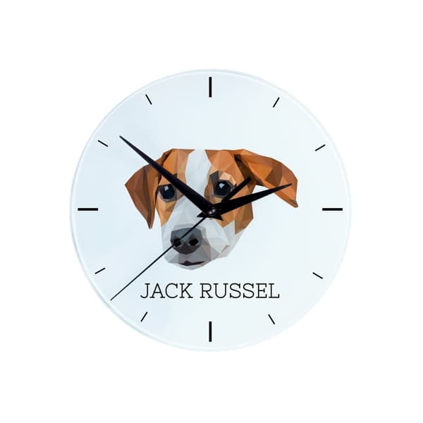 Jack Russell Terrier - geometrisk vægur med et foto og en inskription fra Art-Dog-mærket