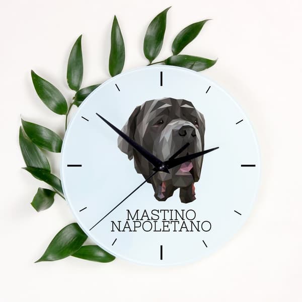 Napolitansk mastiff, napolitansk mastiff, Mastino napoletano - geometrisk vægur med et foto og en inskription af Art-Dog-mærket