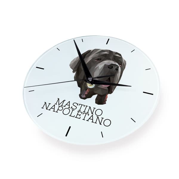 Napolitansk mastiff, napolitansk mastiff, Mastino napoletano - geometrisk vægur med et foto og en inskription af Art-Dog-mærket