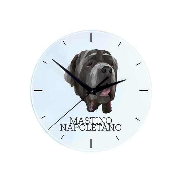 Napolitansk mastiff, napolitansk mastiff, Mastino napoletano - geometrisk vægur med et foto og en inskription af Art-Dog-mærket