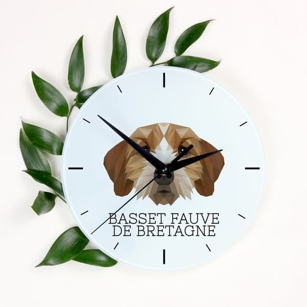 Breton Basset, Basset Fauve de Bretagne - geometrisk vægur med et foto og en inskription fra Art-Dog-mærket
