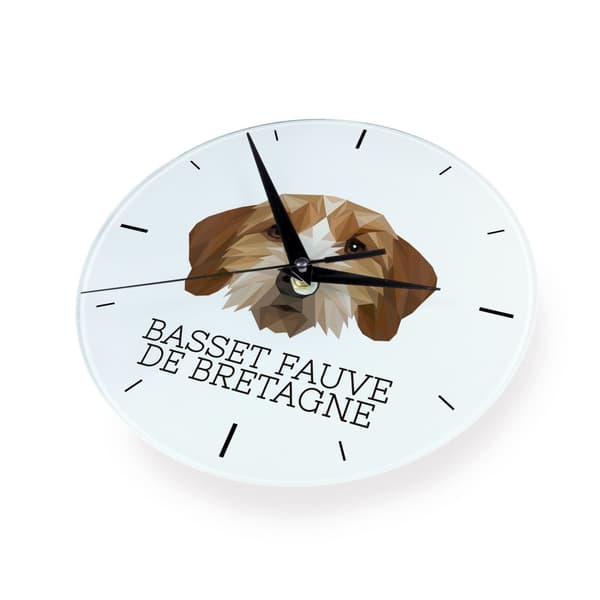 Breton Basset, Basset Fauve de Bretagne - geometrisk vægur med et foto og en inskription fra Art-Dog-mærket