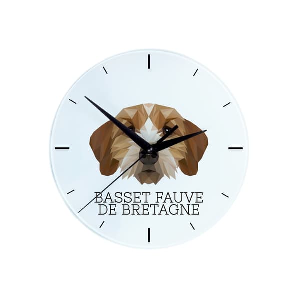 Breton Basset, Basset Fauve de Bretagne - geometrisk vægur med et foto og en inskription fra Art-Dog-mærket