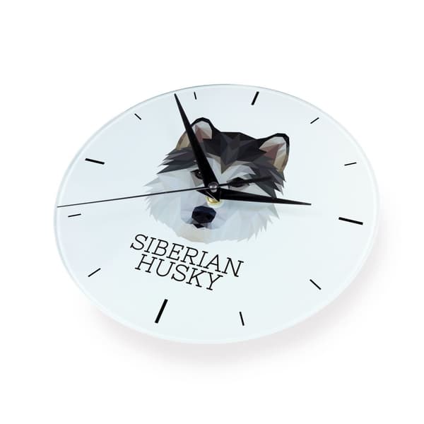 Siberian Husky, Siberian Husky - geometrisk vægur med et foto og en inskription fra Art-Dog-mærket