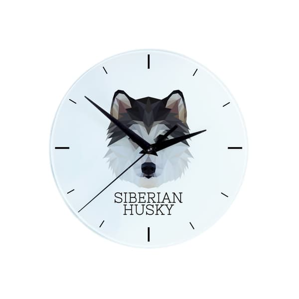 Siberian Husky, Siberian Husky - geometrisk vægur med et foto og en inskription fra Art-Dog-mærket