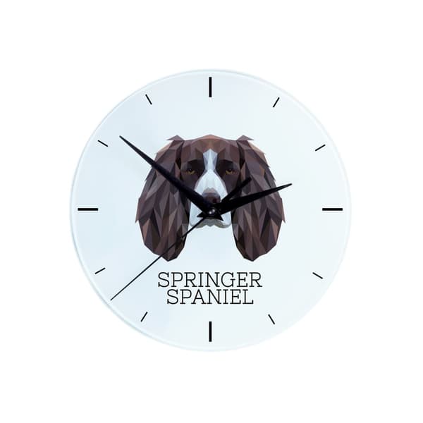 Engelsk Springer Spaniel - geometrisk vægur med et foto og inskription af Art-Dog-mærket