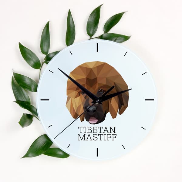 Tibetan Mastiff, Tibetan Grand Danois - geometrisk väggklocka med ett foto och en inskription från märket Art-Dog