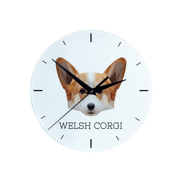 Pembroke Welsh Corgi - geometrisk vægur med et foto og inskription af Art-Dog-mærket
