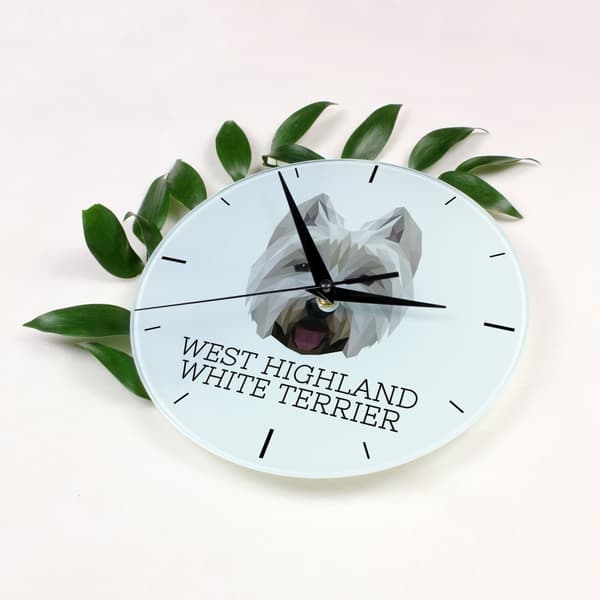 West Highland White Terrier, Westie - geometrisk vægur med et foto og inskription af mærket Art-Dog