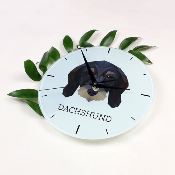 Teckel wirehair - geometrisk vægur med foto og inskription af Art-Dog