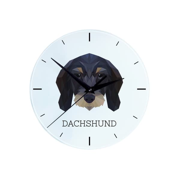 Teckel wirehair - geometrisk vægur med foto og inskription af Art-Dog