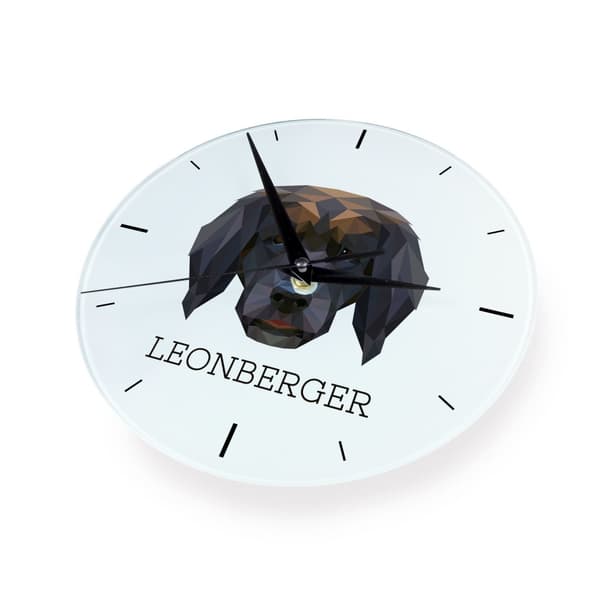 Leonberger - et geometrisk vægur med et foto og en inskription af Art-Dog-mærket