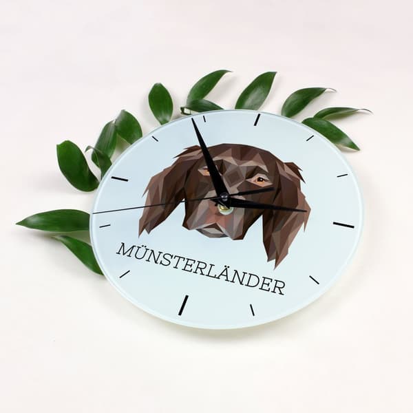 Münsterländer - geometrisk väggklocka med foto och inskription från märket Art-Dog