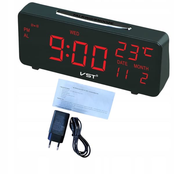 VÆKKER ELEKTRONISK NETVÆRK LED UR 24H ALARM TEMPERATUR SNOOZE