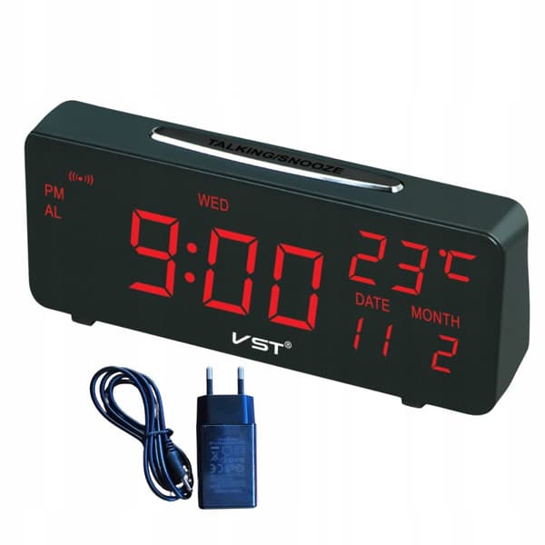 VÆKKER ELEKTRONISK NETVÆRK LED UR 24H ALARM TEMPERATUR SNOOZE