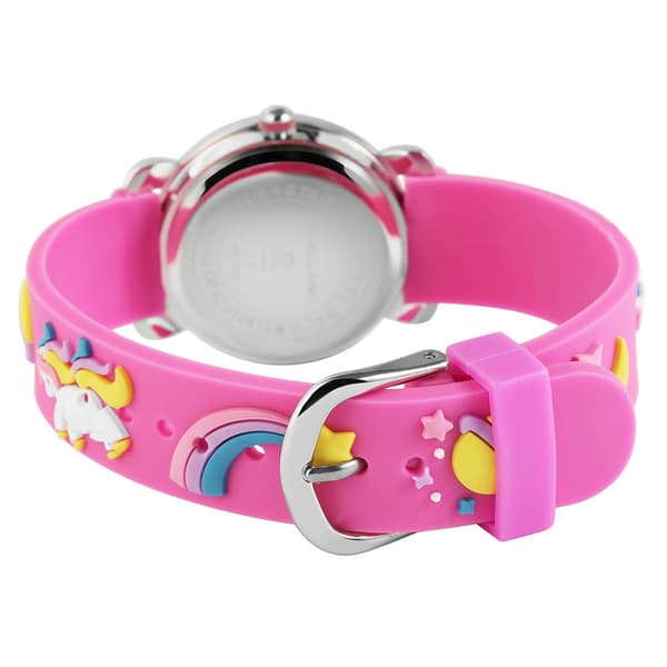 Excellanc barnklocka med silikonband – silver/rosa med enhörningsmotiv