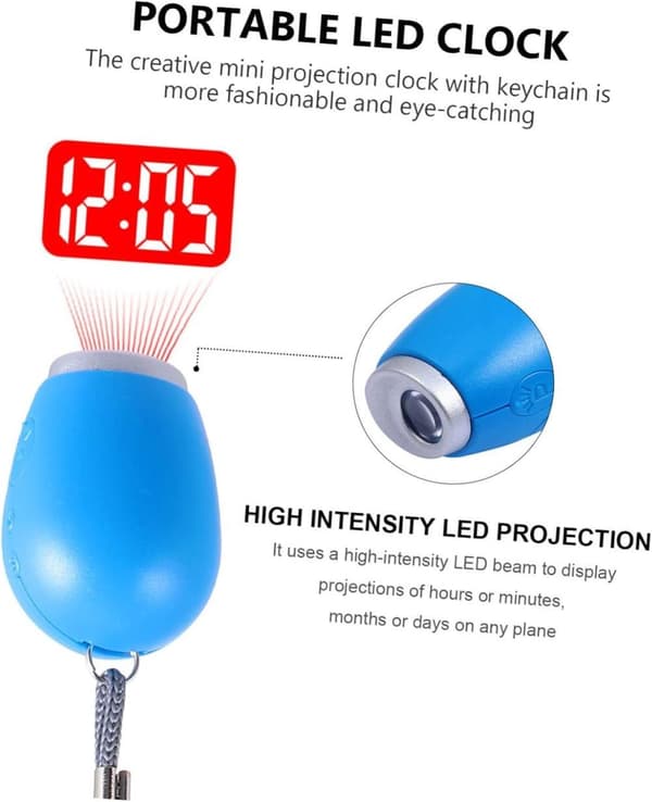mini bærbart LED digitalt ur med projektionsfunktion, projektor ur i lommelygte form med hængende snor - blå