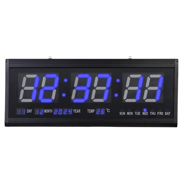 Digital LED Väckarklocka, Mångsidig Display, Mjuk Nattglöd,Blå, 8 tum