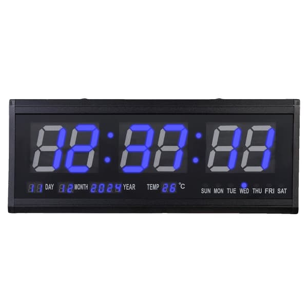 Digital klocka, LED-display, mångsidig funktionalitet,7 tum, Blåsvart