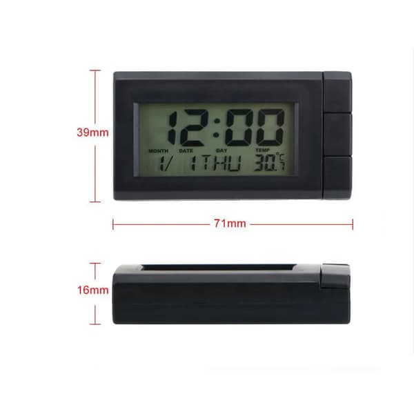 Digital klocka, termometer, justerbar vinkel,svart
