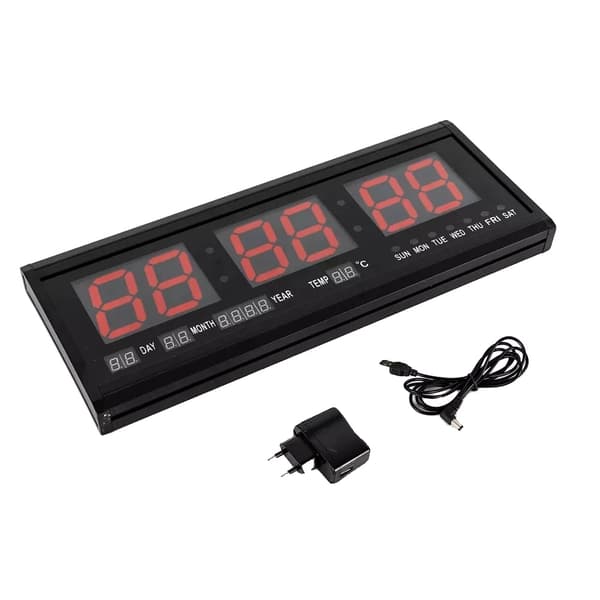 Digital LED Väckarklocka, Stort Display, Alarm & Nedräkningstimer,svart, 48 cm