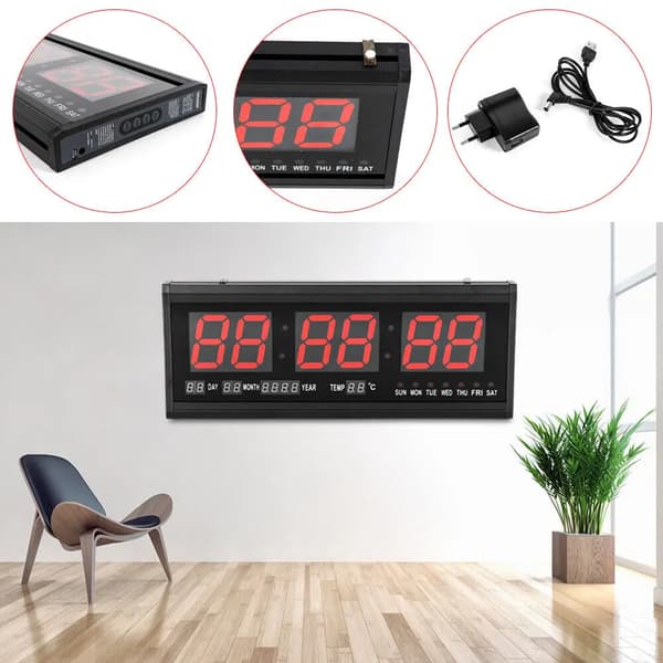 Digital väggklocka, sladdansluten elektrisk, modern design