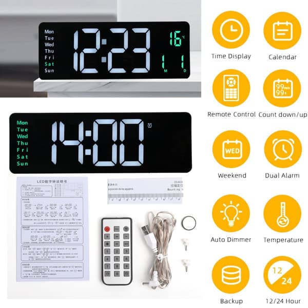 Digital väggklocka, LED-display, fjärrkontroll