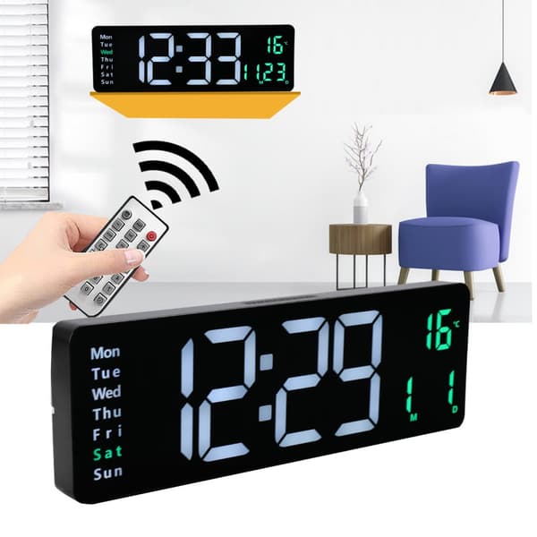Digital väggklocka, LED-display, fjärrkontroll
