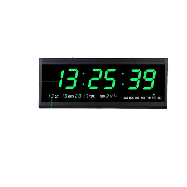LED Digital Väggklocka, Kalender och Temperaturvisning, Energisnål 480 x 190 mm,grön