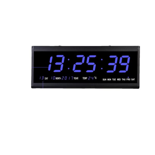 LED Digital Vægur, Kalender og Temperaturvisning, Energibesparende 480 x 190 mm,Lilla