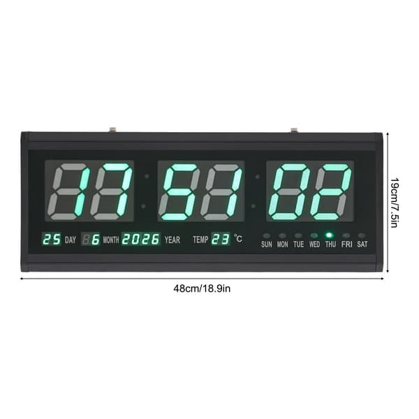 LED Digital Väckarklocka, 48 cm, Multifunktionell Display, Tyst Drift,svart