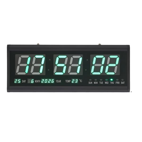 LED Digital Väckarklocka, 48 cm, Multifunktionell Display, Tyst Drift,svart