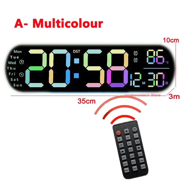 Digital vægurs, LED-display, dual alarm, USB-drevet,A-Multifarvet