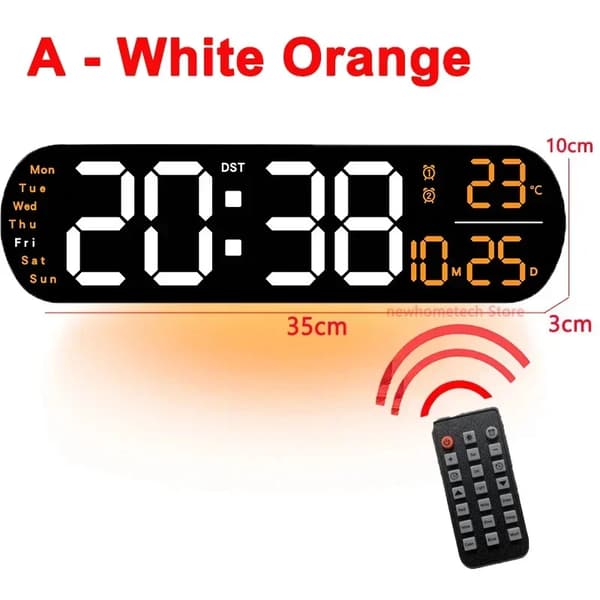 Digital väggklocka, LED-display, dubbel väckarklocka, USB-driven,A-Vit Orange