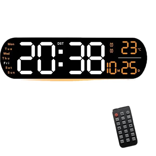 Digital väggklocka, LED-display, dubbel väckarklocka, USB-driven,A-Vit Orange