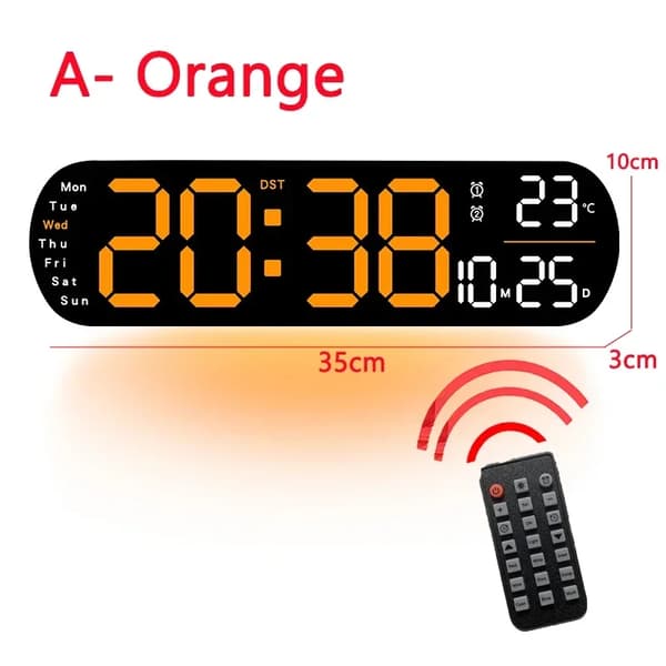 Digital väggklocka, LED-display, dubbel väckarklocka, USB-driven,A-Orange