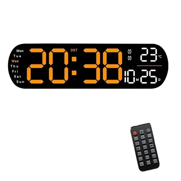 Digital väggklocka, LED-display, dubbel väckarklocka, USB-driven,A-Orange